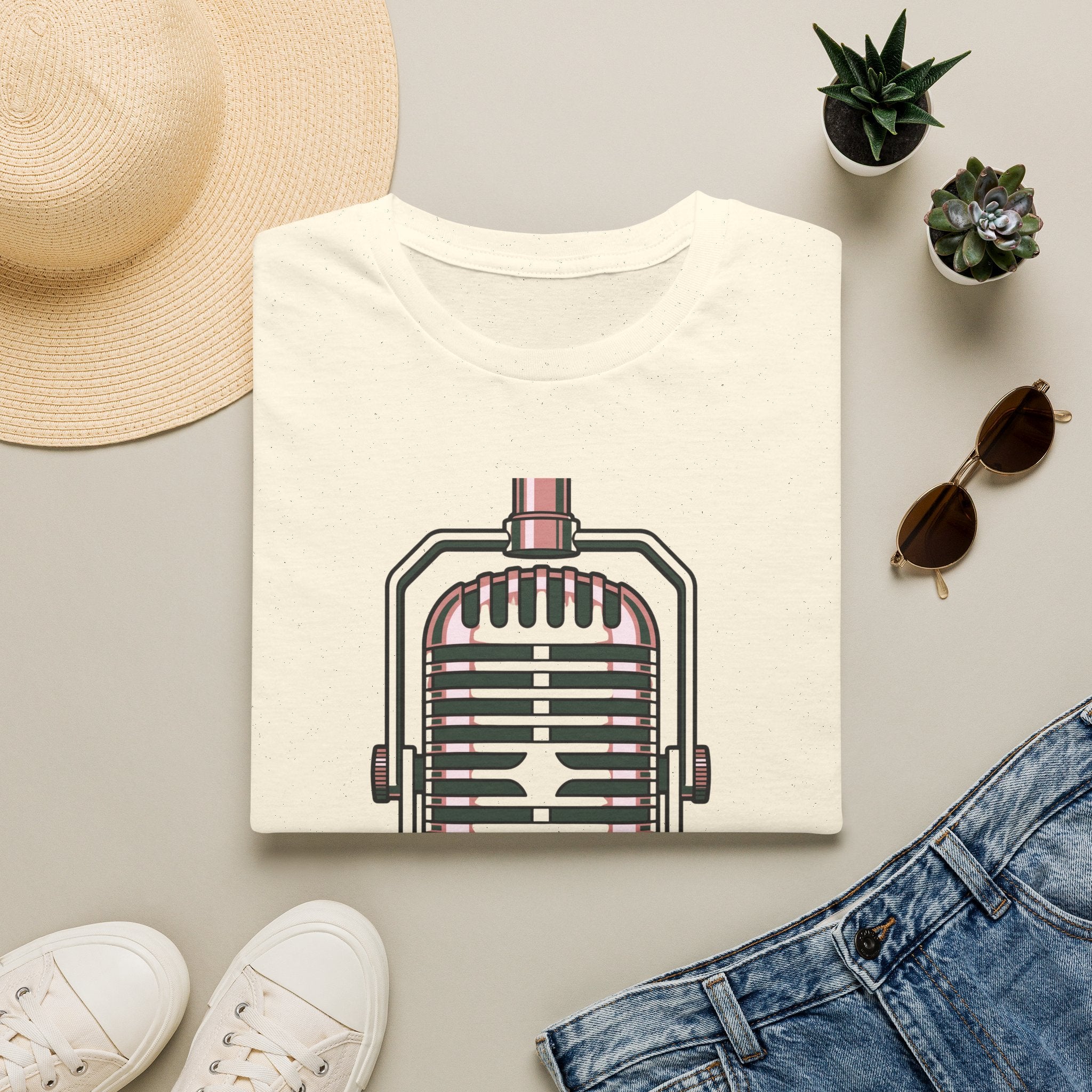 Vintage Microphone T-Shirt — Retro Radio Voice Tee for Singers & Podcasters