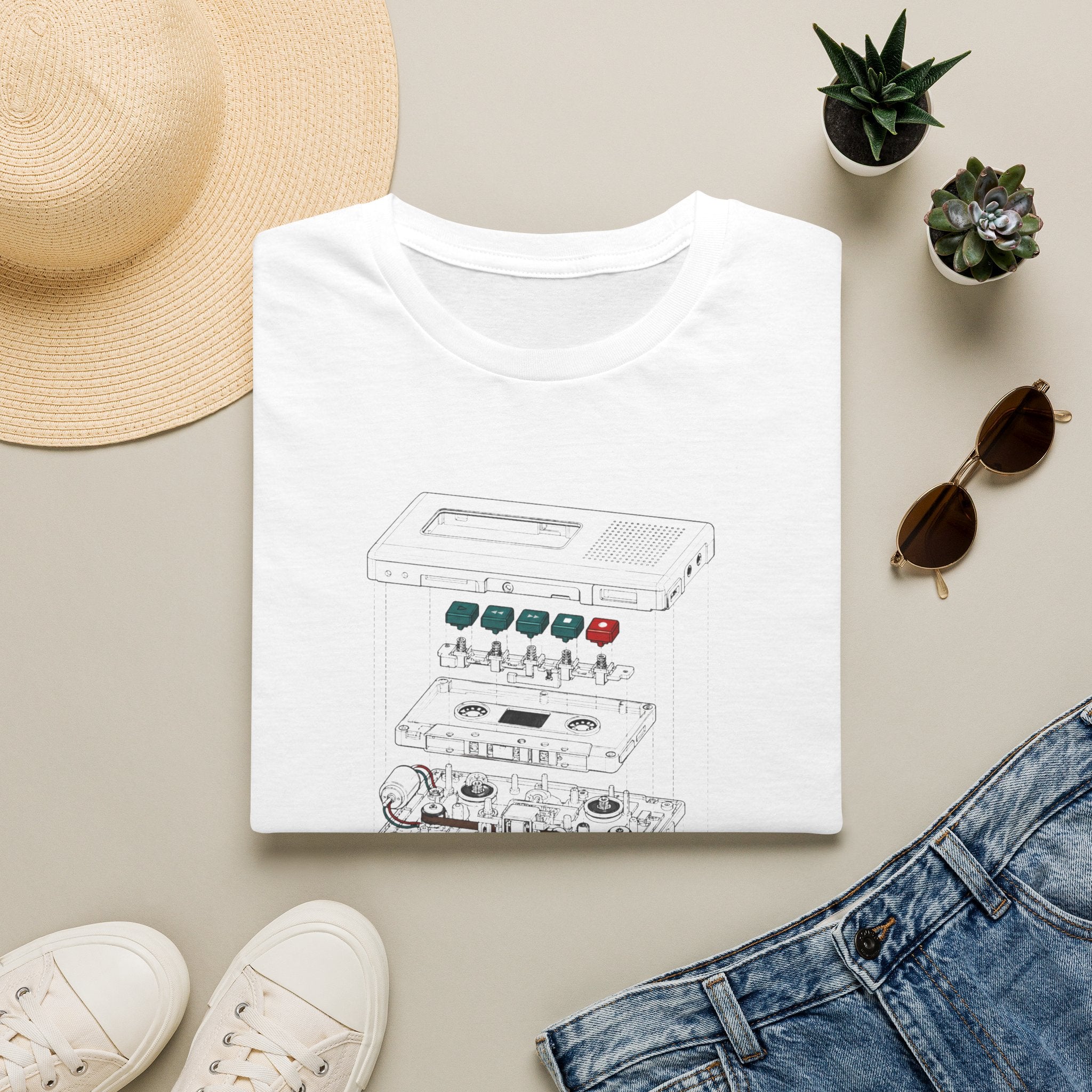 Cassette Tape Schematic T-Shirt — Retro Audio Diagram Tee