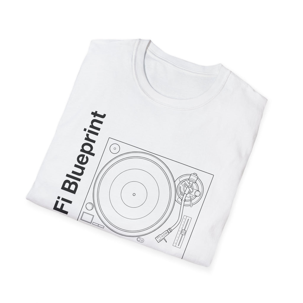 Hi‑Fi Blueprint Turntable T-Shirt — Retro Audio Diagram Tee