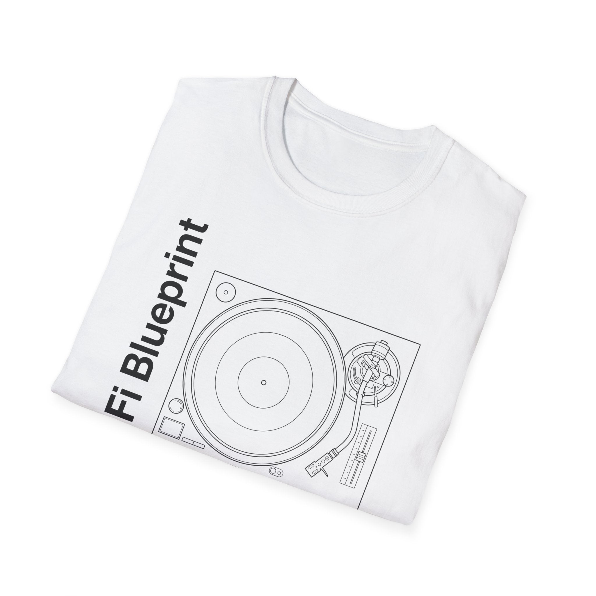 Hi‑Fi Blueprint Turntable T-Shirt — Retro Audio Diagram Tee