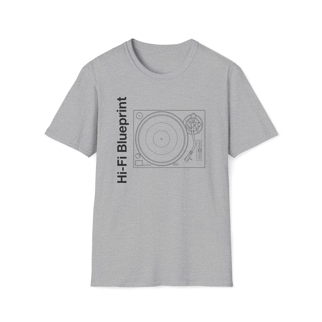 Hi‑Fi Blueprint Turntable T-Shirt — Retro Audio Diagram Tee