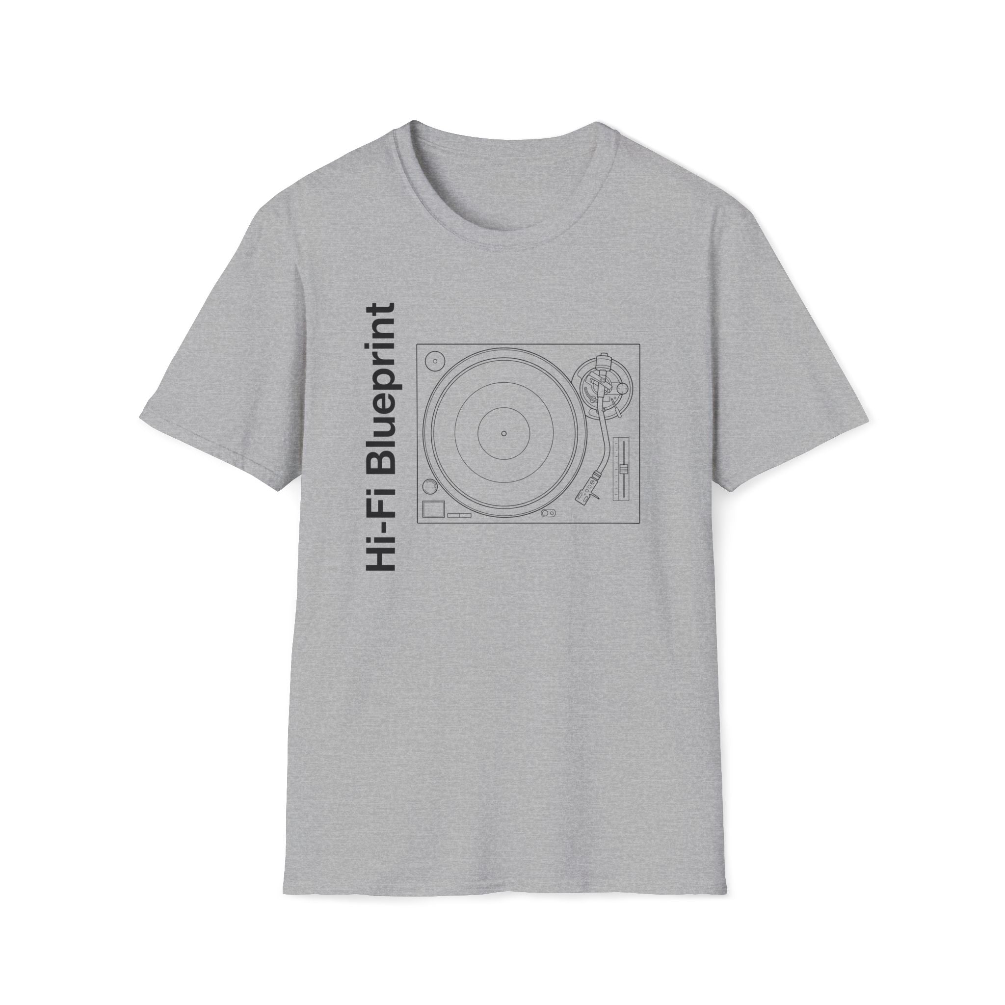 Hi‑Fi Blueprint Turntable T-Shirt — Retro Audio Diagram Tee