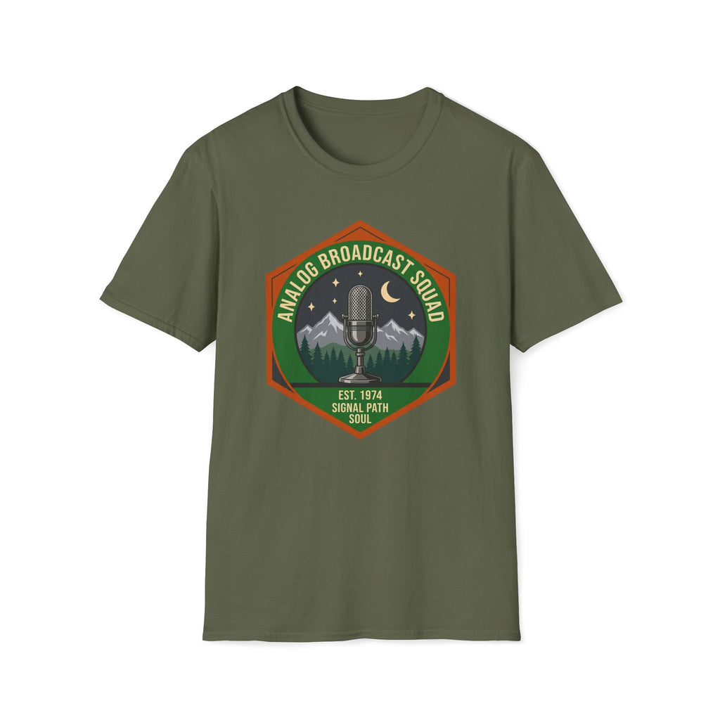 Analog Broadcast Squad T-Shirt — Vintage Microphone Mountain Logo