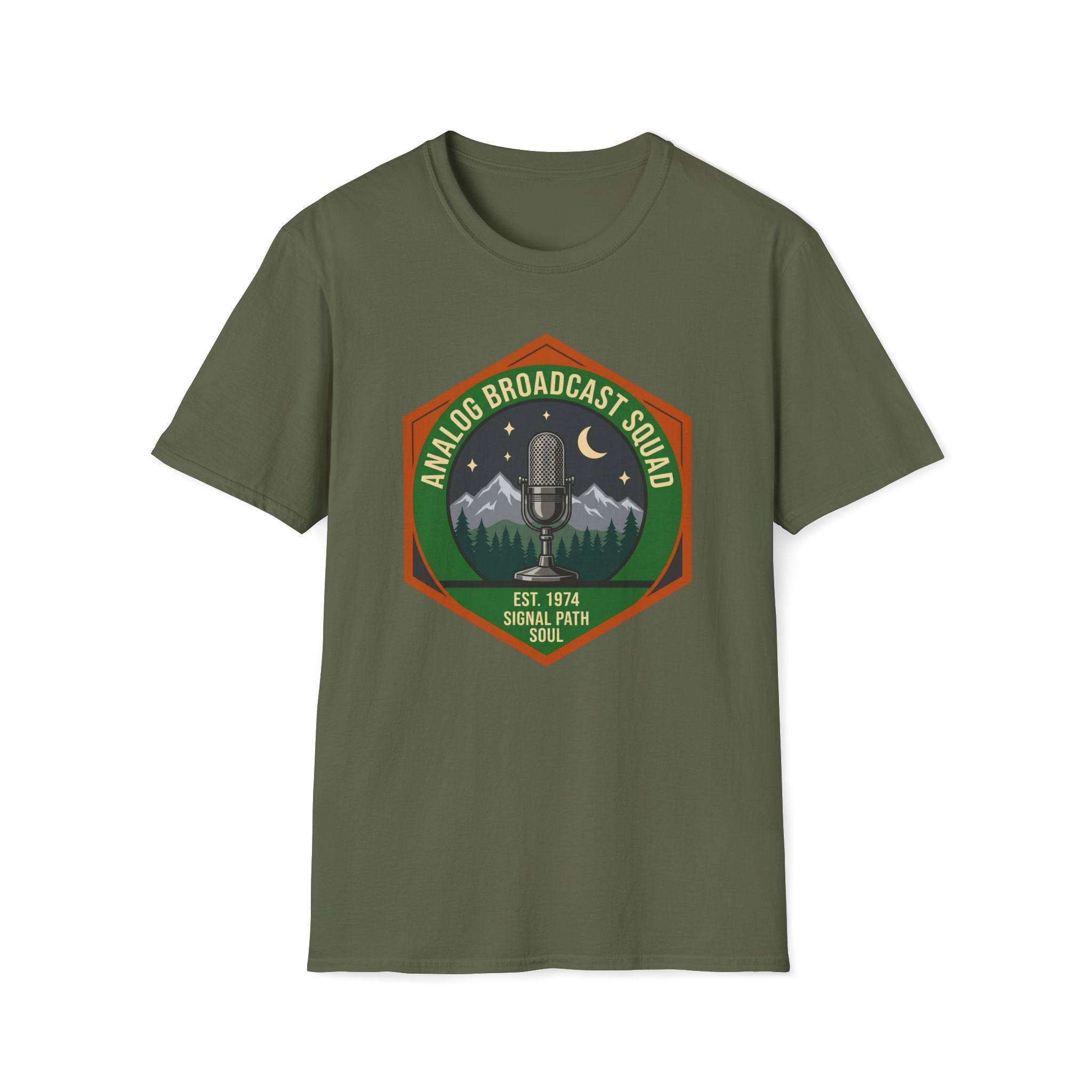 Analog Broadcast Squad T-Shirt — Vintage Microphone Mountain Logo