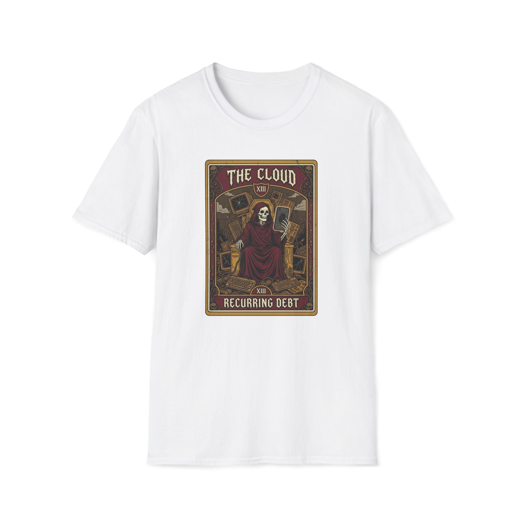 Tarot-Inspired 'The Cloud' Graphic T-Shirt — Gothic Skeleton Design