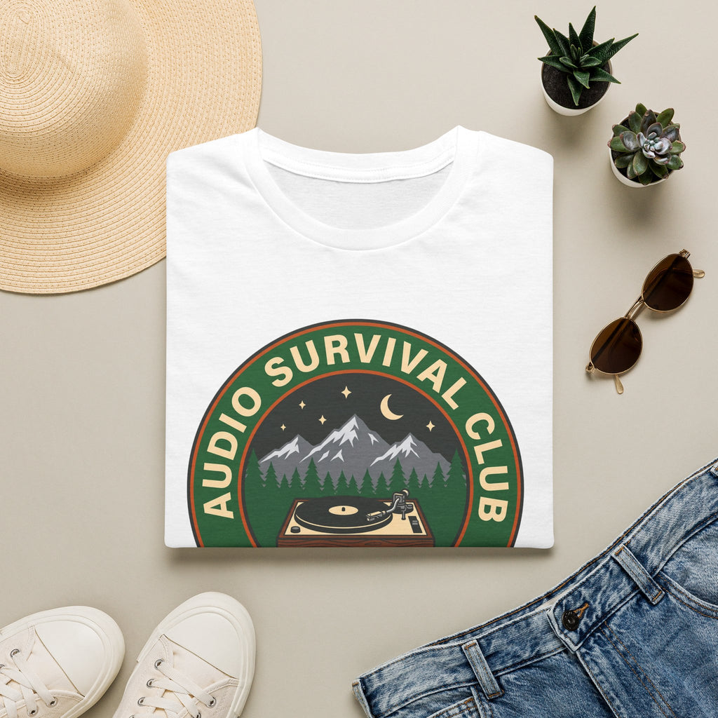 Audio Survival Club T‑Shirt — Retro Mountain Turntable Graphic