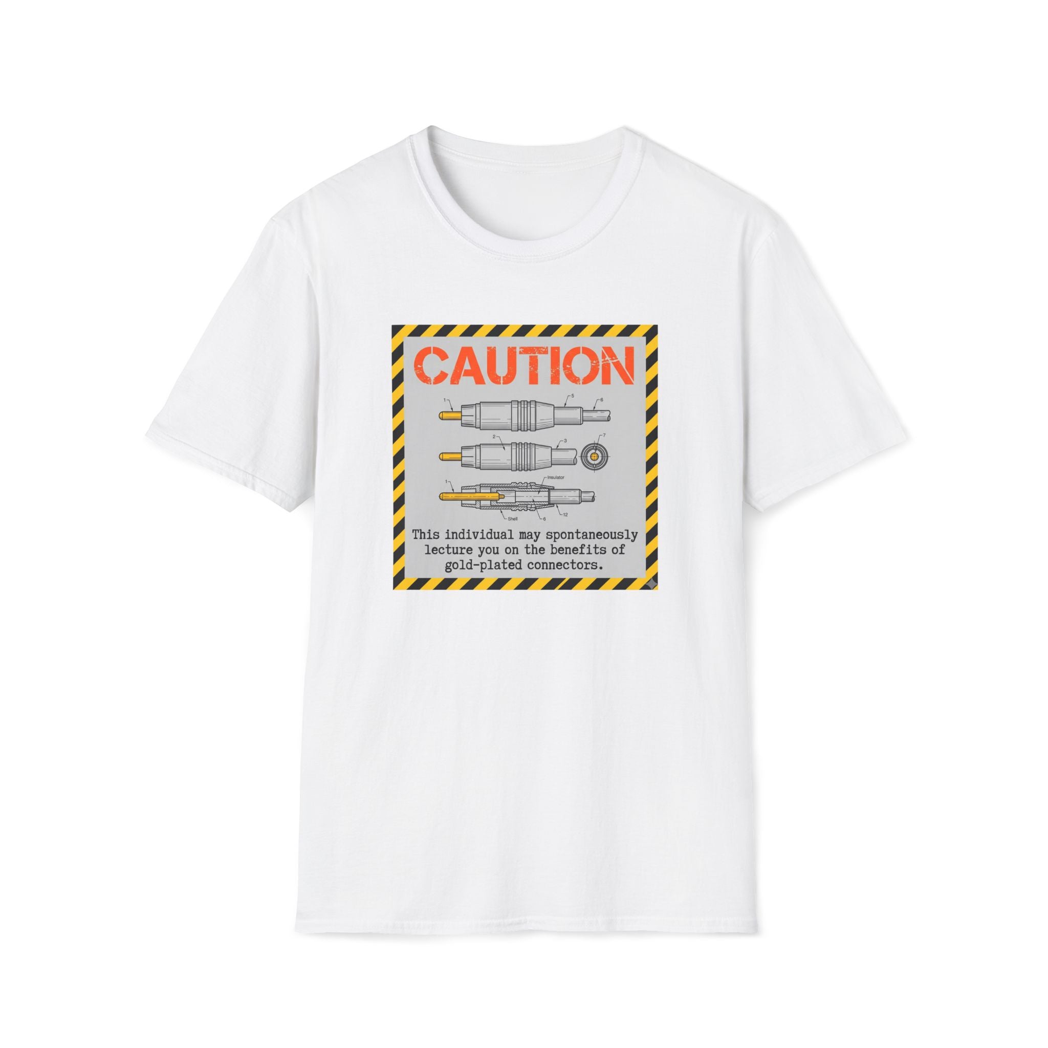 Caution: Galvanized Connector Diagram T‑Shirt — Electrical Tech Safety Tee