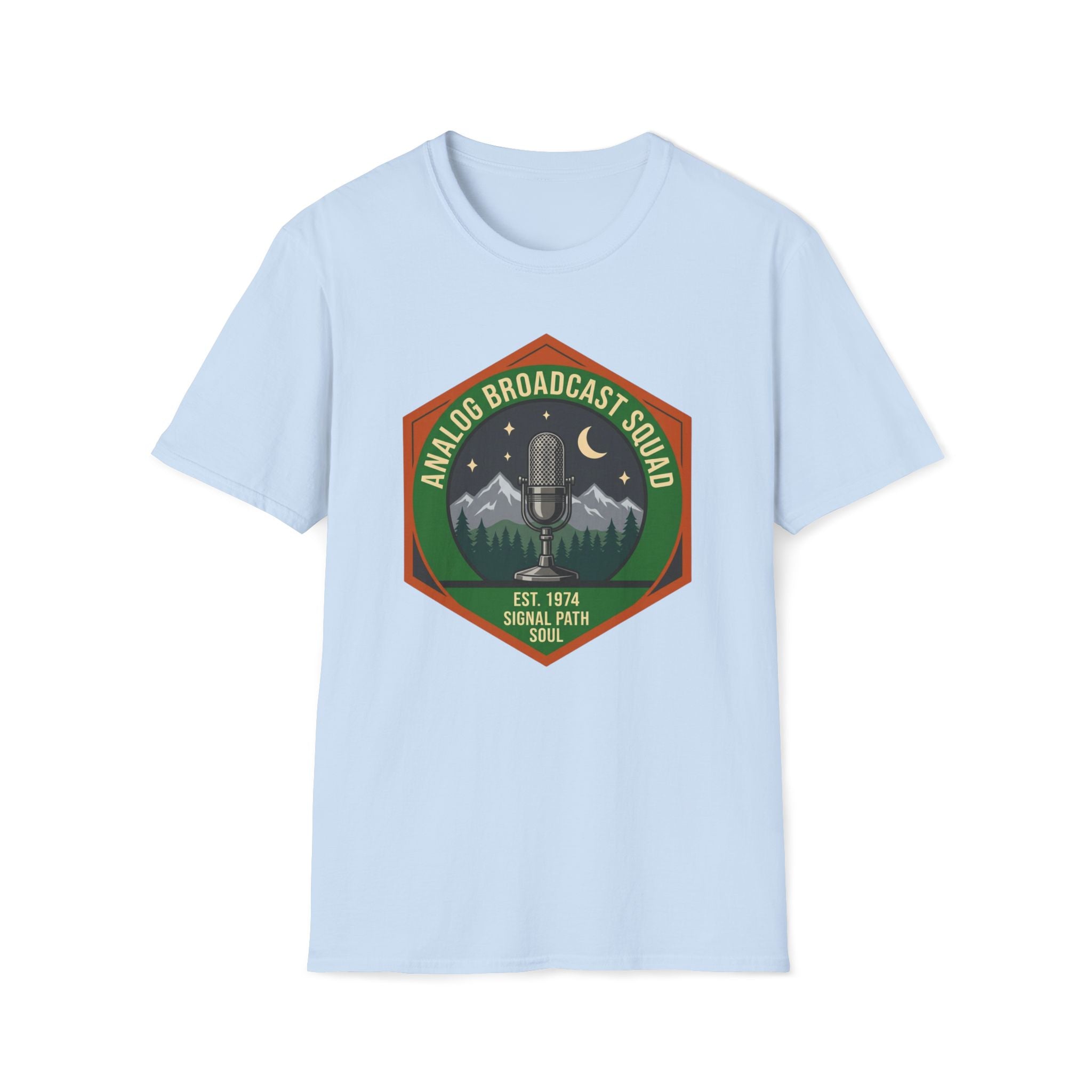 Analog Broadcast Squad T-Shirt — Vintage Microphone Mountain Logo