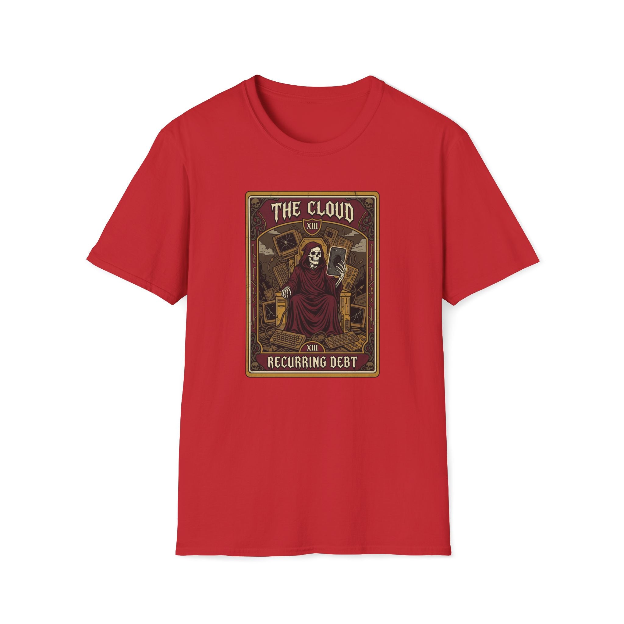 Tarot-Inspired 'The Cloud' Graphic T-Shirt — Gothic Skeleton Design