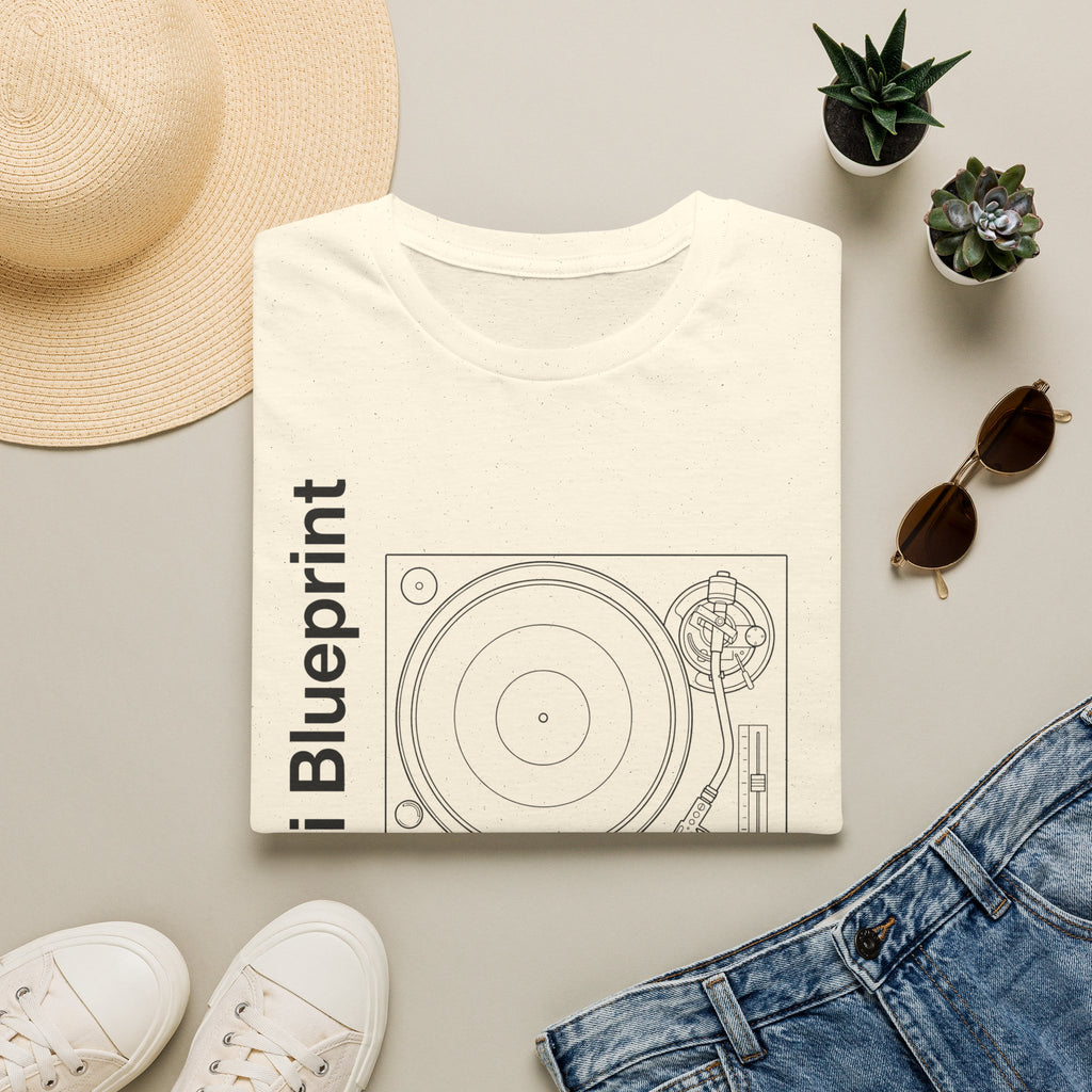 Hi‑Fi Blueprint Turntable T-Shirt — Retro Audio Diagram Tee
