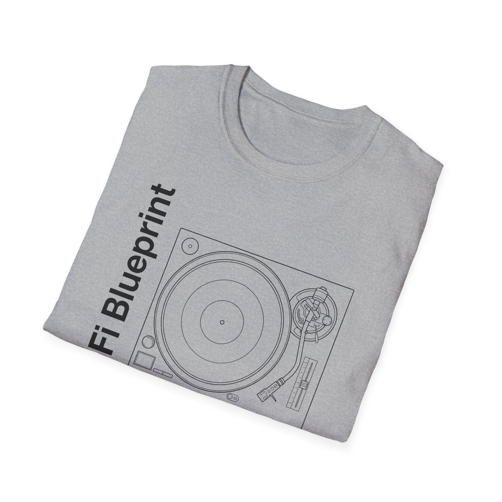 Hi‑Fi Blueprint Turntable T-Shirt — Retro Audio Diagram Tee