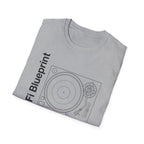 Hi‑Fi Blueprint Turntable T-Shirt — Retro Audio Diagram Tee