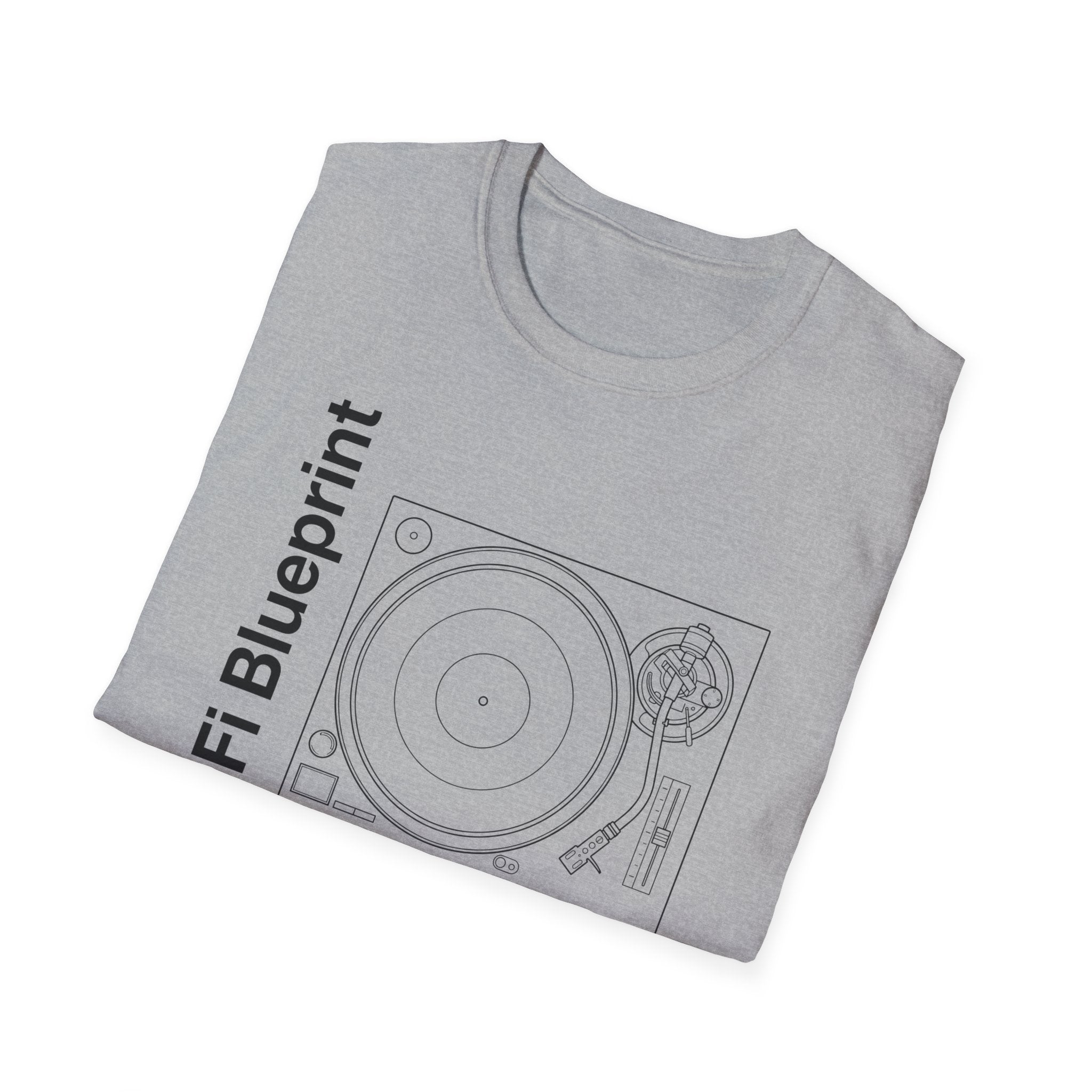 Hi‑Fi Blueprint Turntable T-Shirt — Retro Audio Diagram Tee