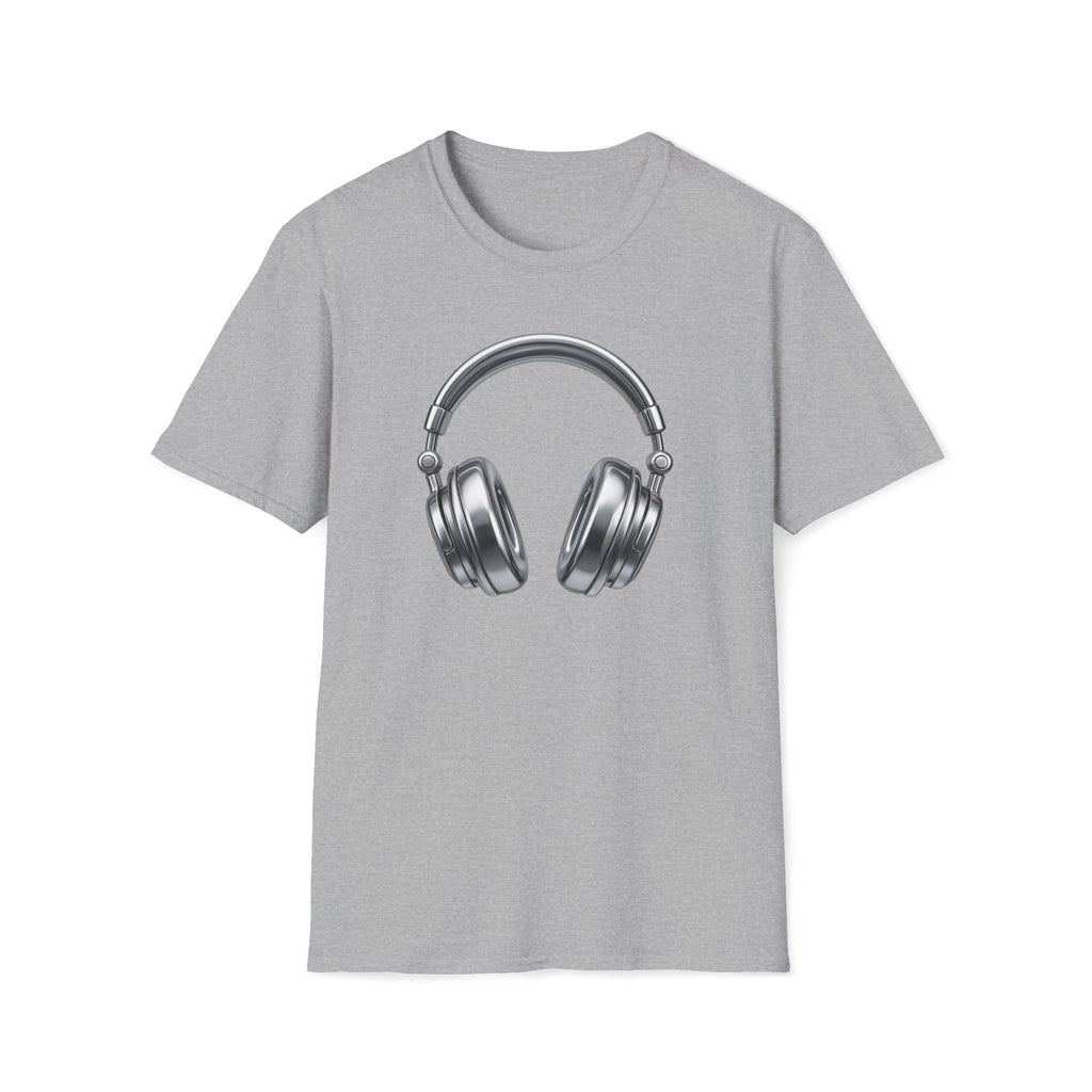 Headphones Graphic T-Shirt — Retro Silver Over-Ear Design for Music Lovers