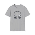 Headphones Graphic T-Shirt — Retro Silver Over-Ear Design for Music Lovers