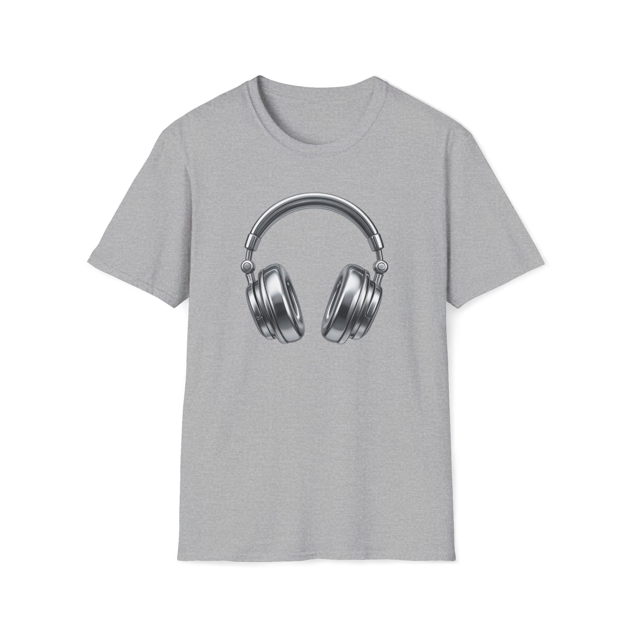 Headphones Graphic T-Shirt — Retro Silver Over-Ear Design for Music Lovers