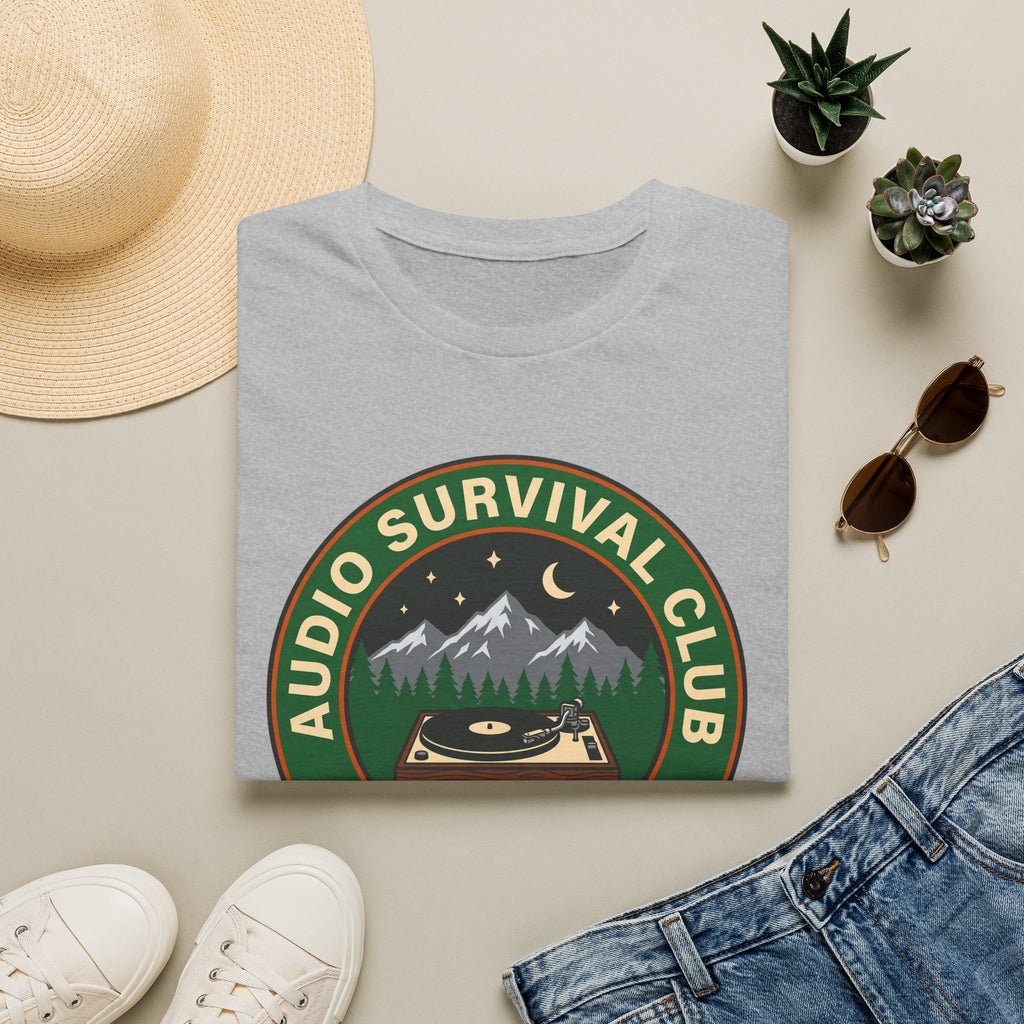 Audio Survival Club T‑Shirt — Retro Mountain Turntable Graphic