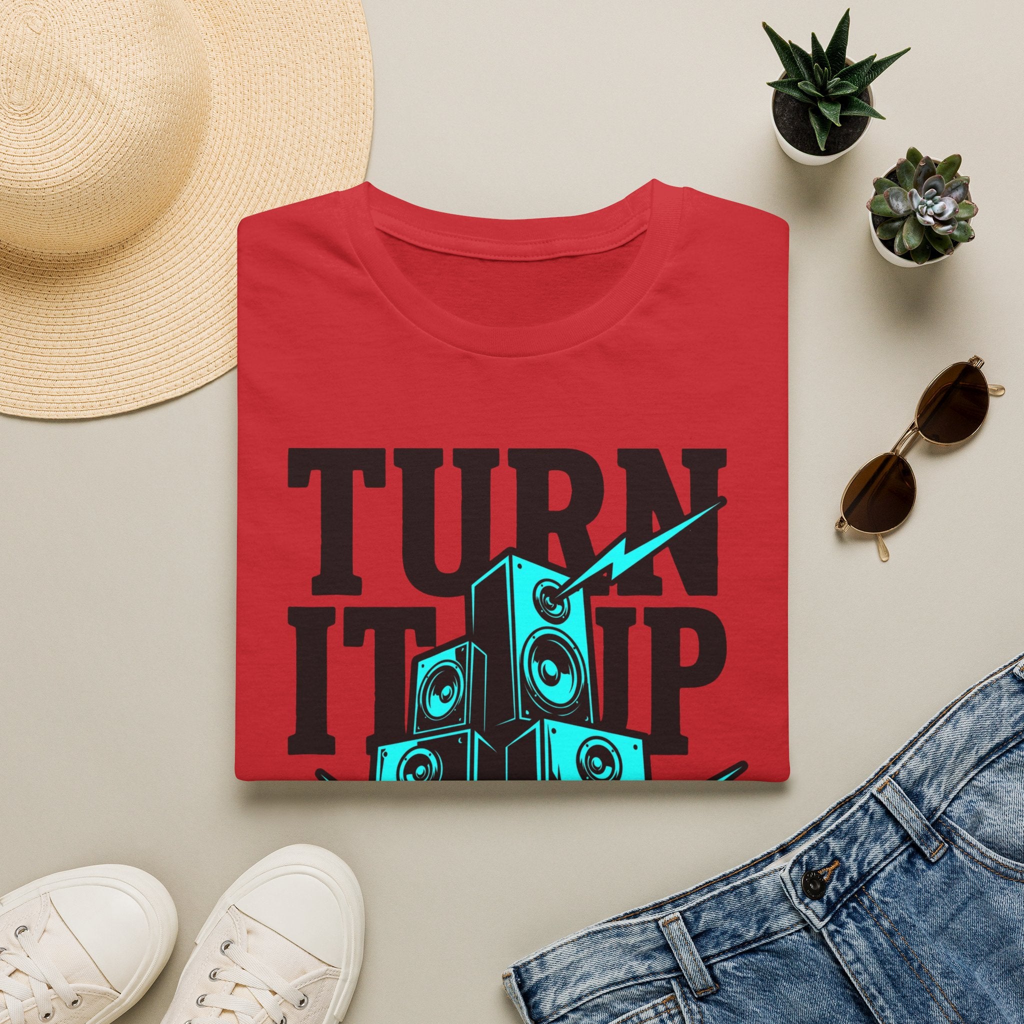 Turn It Up Blue Speakers T-Shirt - Turn Up the Volume Retro Tee