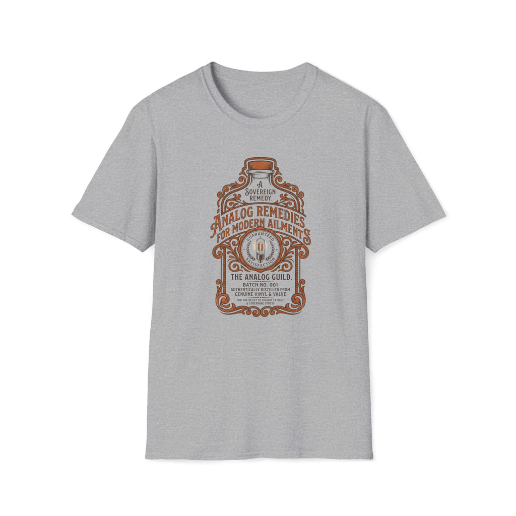 Analog Remedies Bottle T‑Shirt — Vintage Apothecary Design