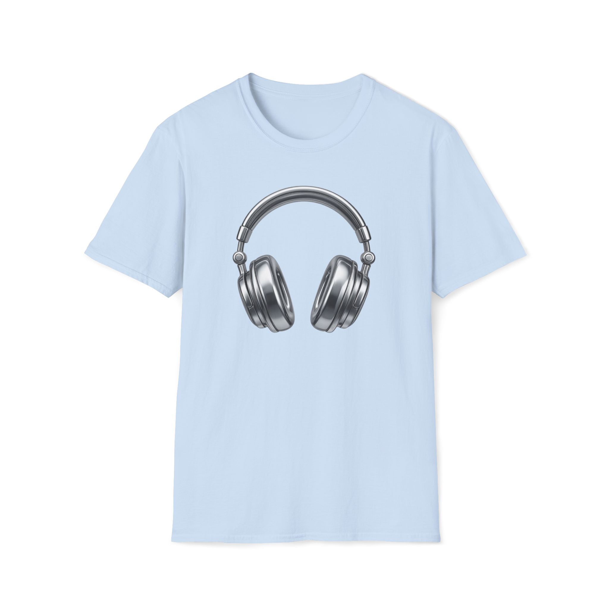 Headphones Graphic T-Shirt — Retro Silver Over-Ear Design for Music Lovers