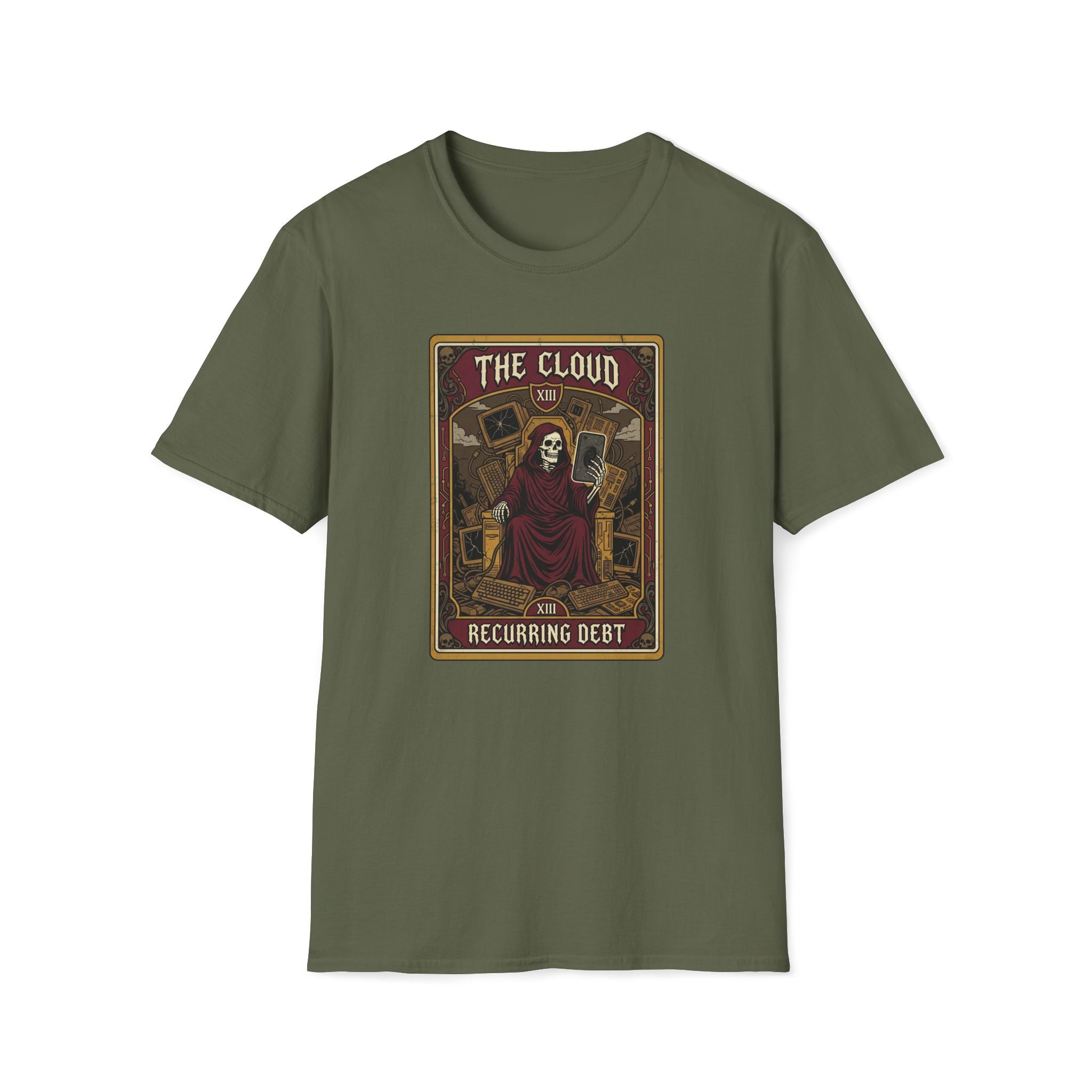Tarot-Inspired 'The Cloud' Graphic T-Shirt — Gothic Skeleton Design