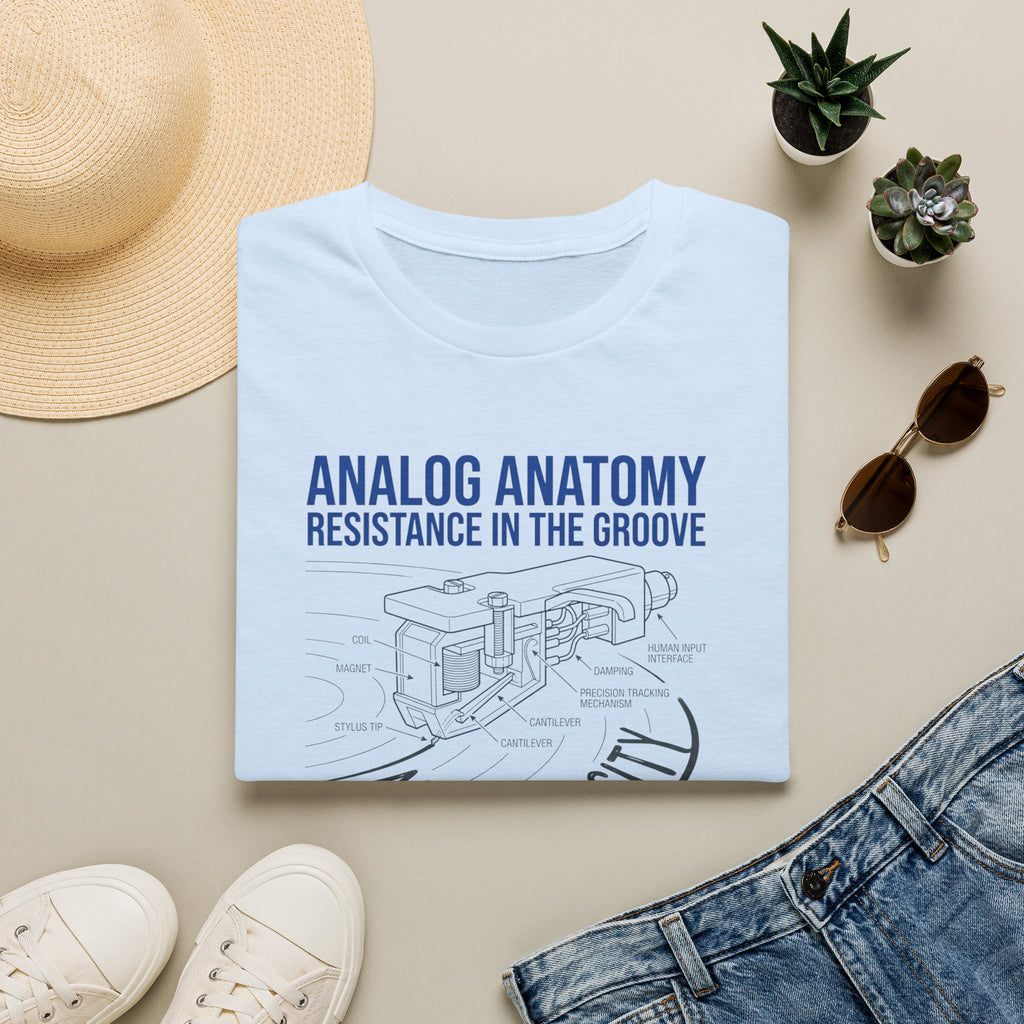 Analog Anatomy T-Shirt — 'Resistance in the Groove' Vintage Turntable Diagram Tee