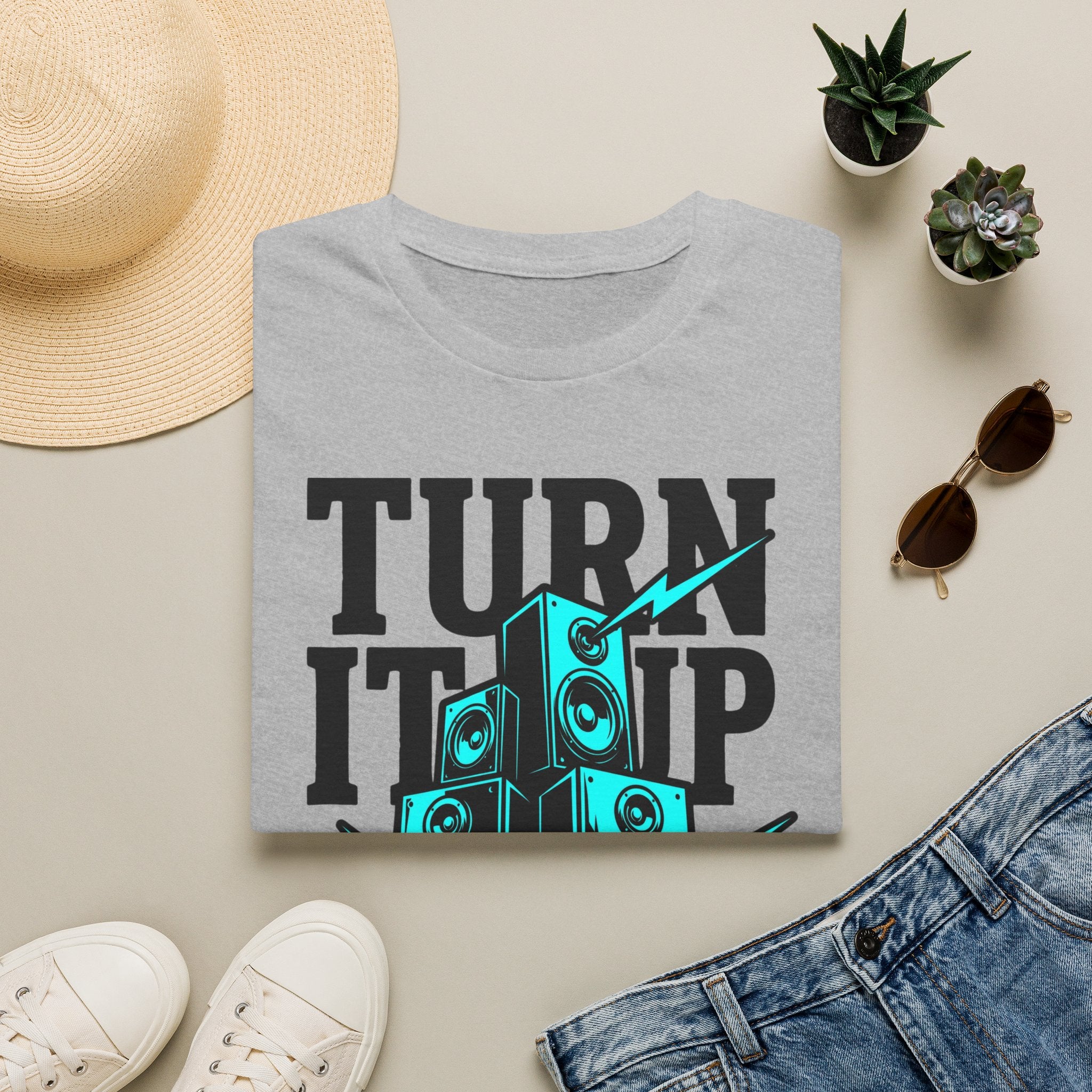 Turn It Up Blue Speakers T-Shirt - Turn Up the Volume Retro Tee