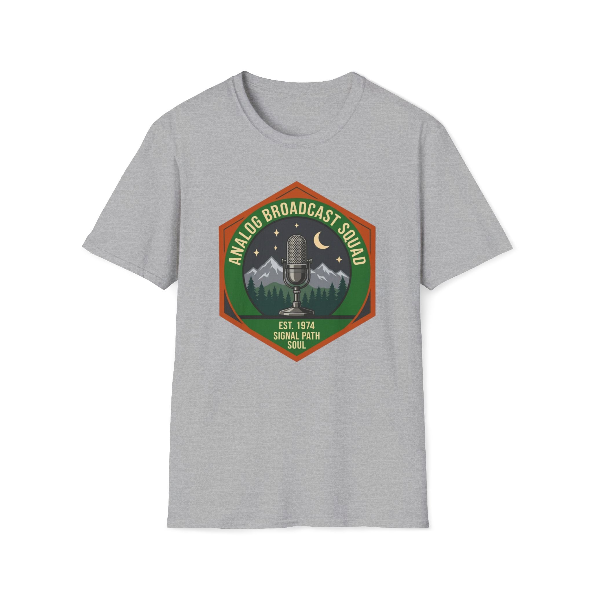 Analog Broadcast Squad T-Shirt — Vintage Microphone Mountain Logo