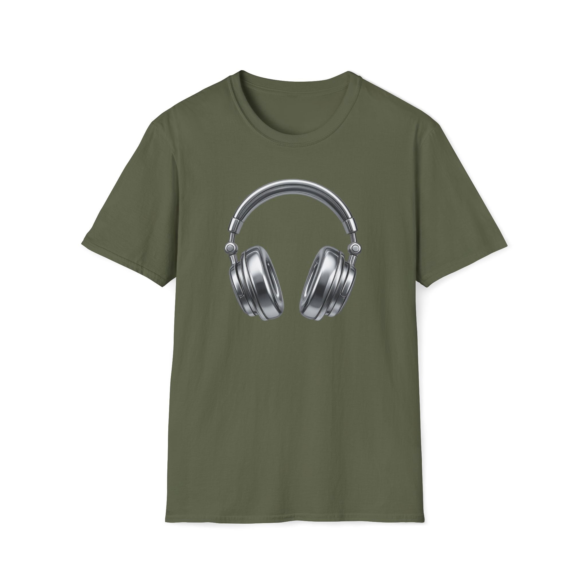 Headphones Graphic T-Shirt — Retro Silver Over-Ear Design for Music Lovers