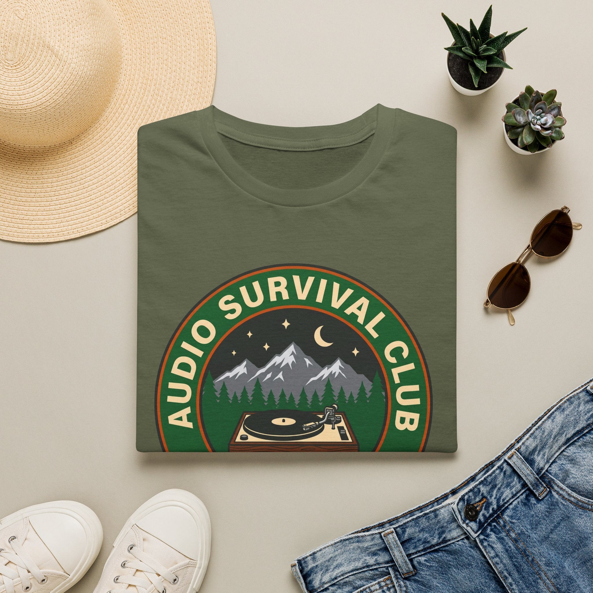 Audio Survival Club T‑Shirt — Retro Mountain Turntable Graphic