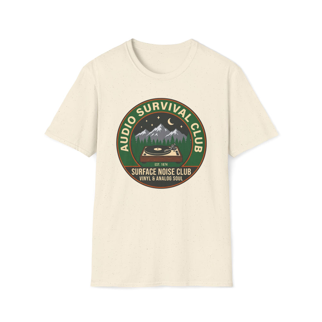 Audio Survival Club T‑Shirt — Retro Mountain Turntable Graphic