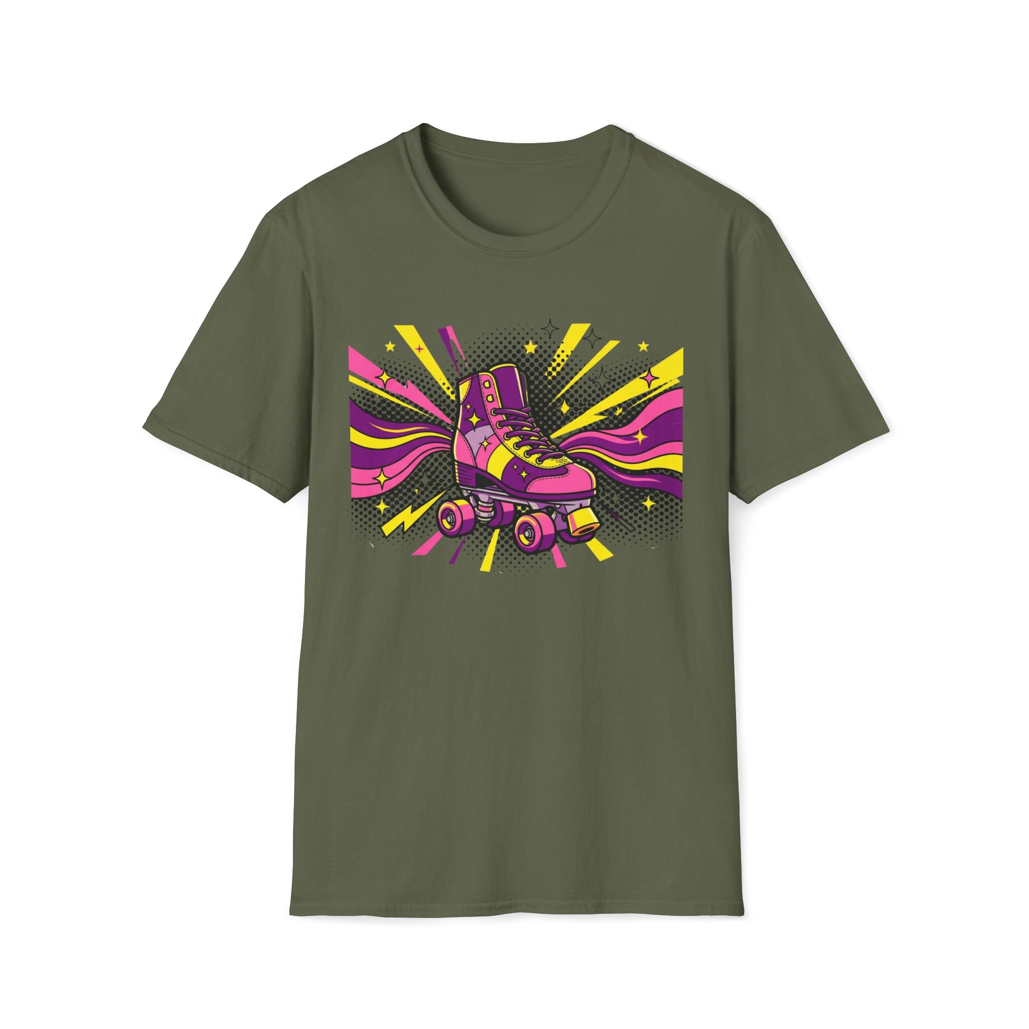 Roller Skate Pop Art T-Shirt — Retro 80s Neon Graphic Tee