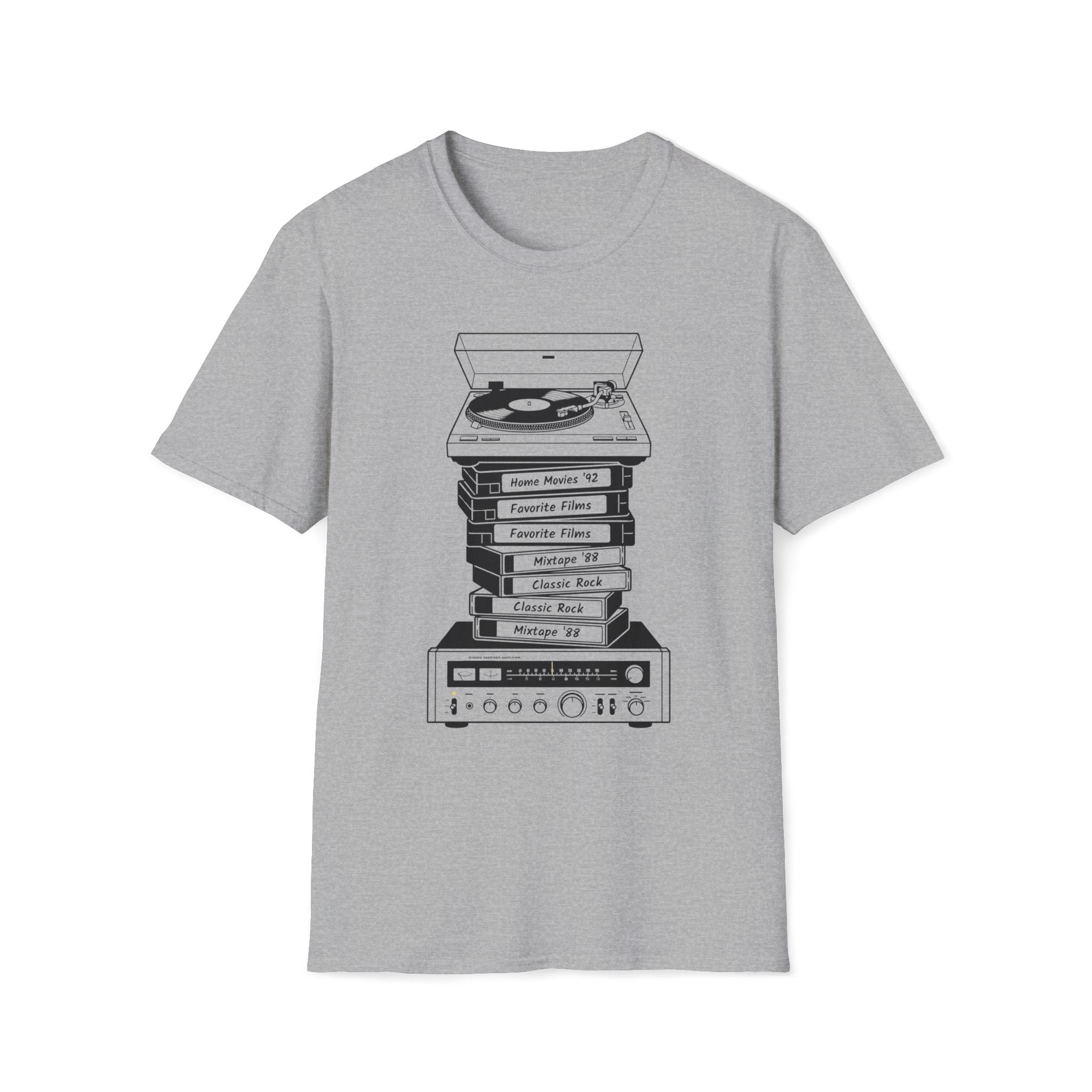 Retro Turntable Stack T‑Shirt — Vintage Record Player & VCR Aesthetic