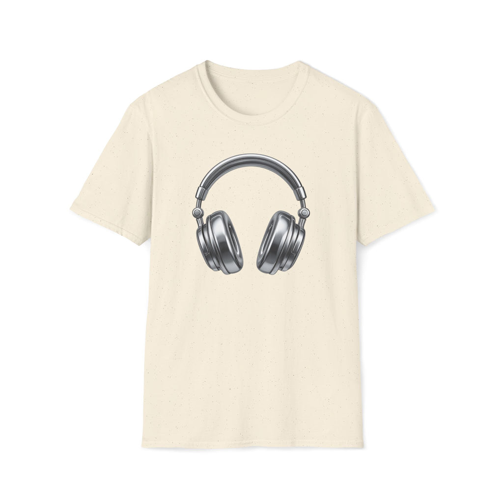 Headphones Graphic T-Shirt — Retro Silver Over-Ear Design for Music Lovers