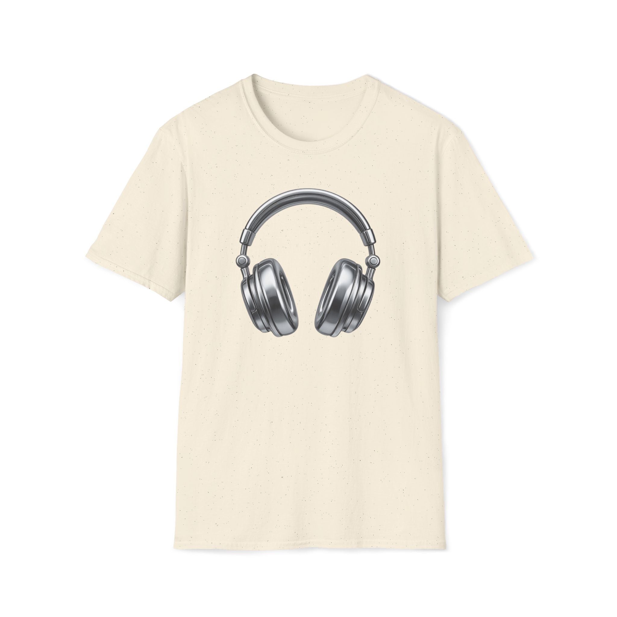 Headphones Graphic T-Shirt — Retro Silver Over-Ear Design for Music Lovers
