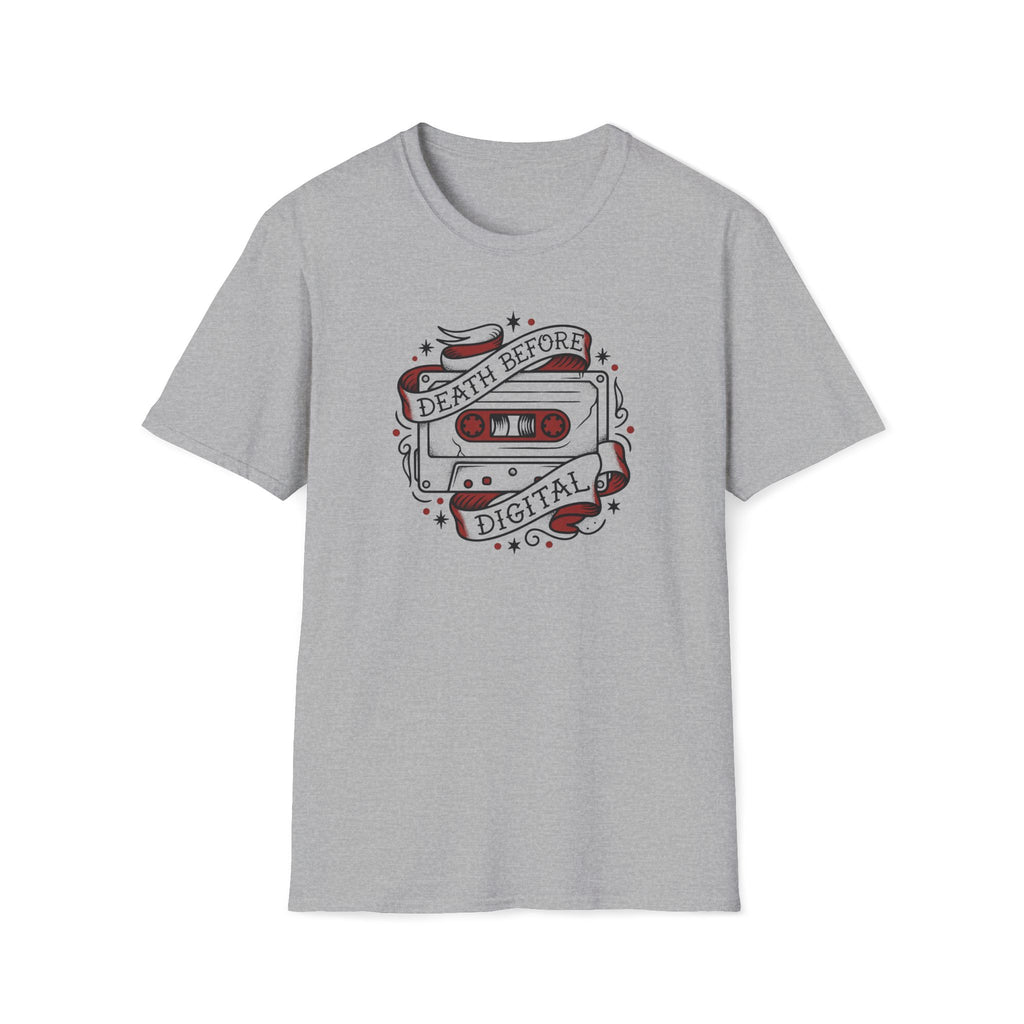 Death Before Digital Cassette T-Shirt — Retro Music Nostalgia Tee