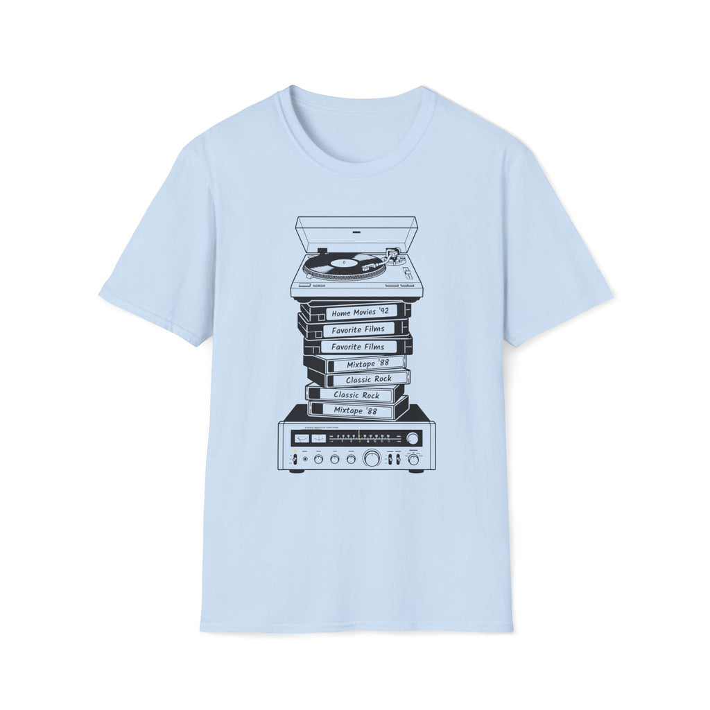 Retro Turntable Stack T‑Shirt — Vintage Record Player & VCR Aesthetic