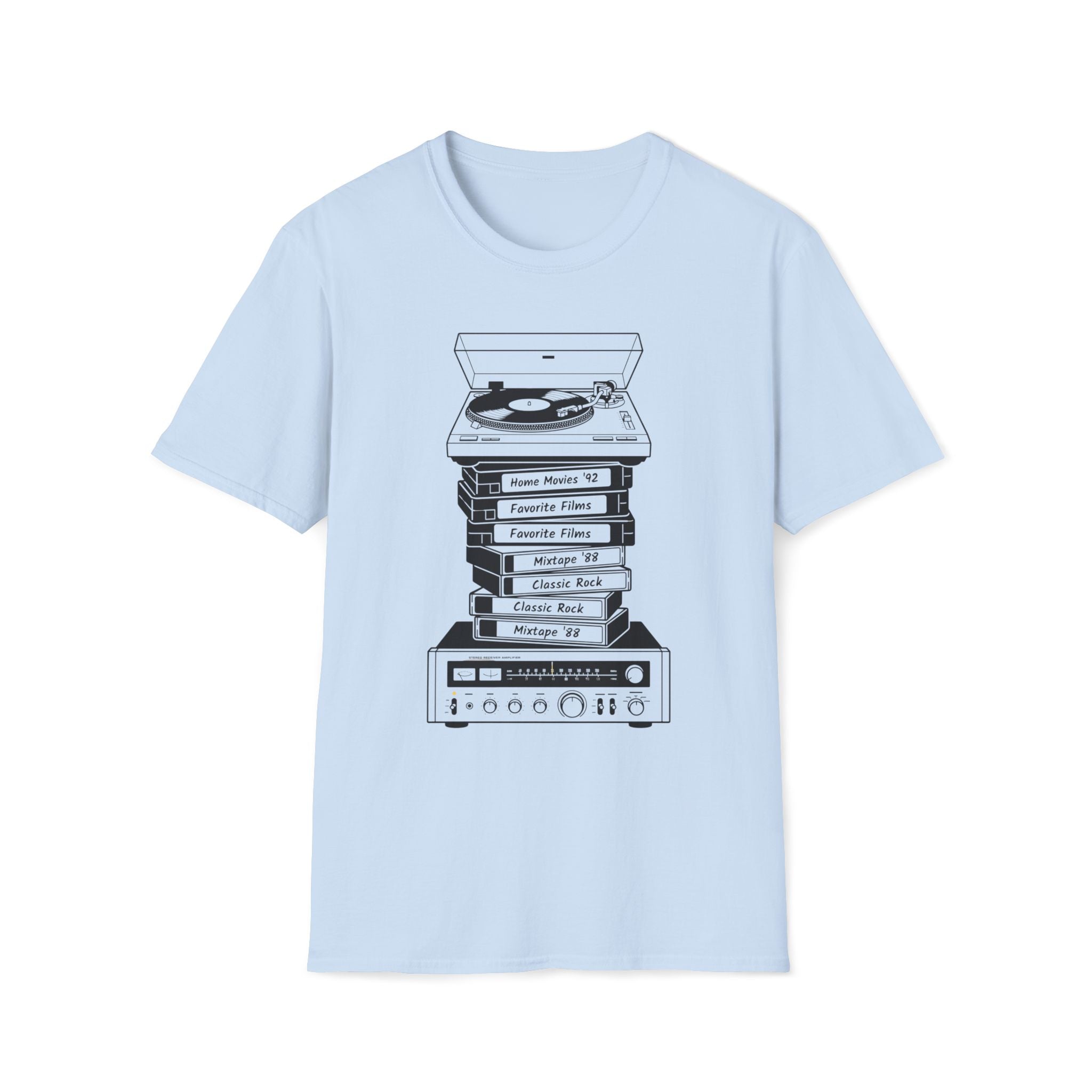 Retro Turntable Stack T‑Shirt — Vintage Record Player & VCR Aesthetic