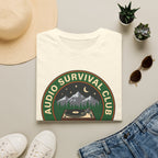 Audio Survival Club T‑Shirt — Retro Mountain Turntable Graphic