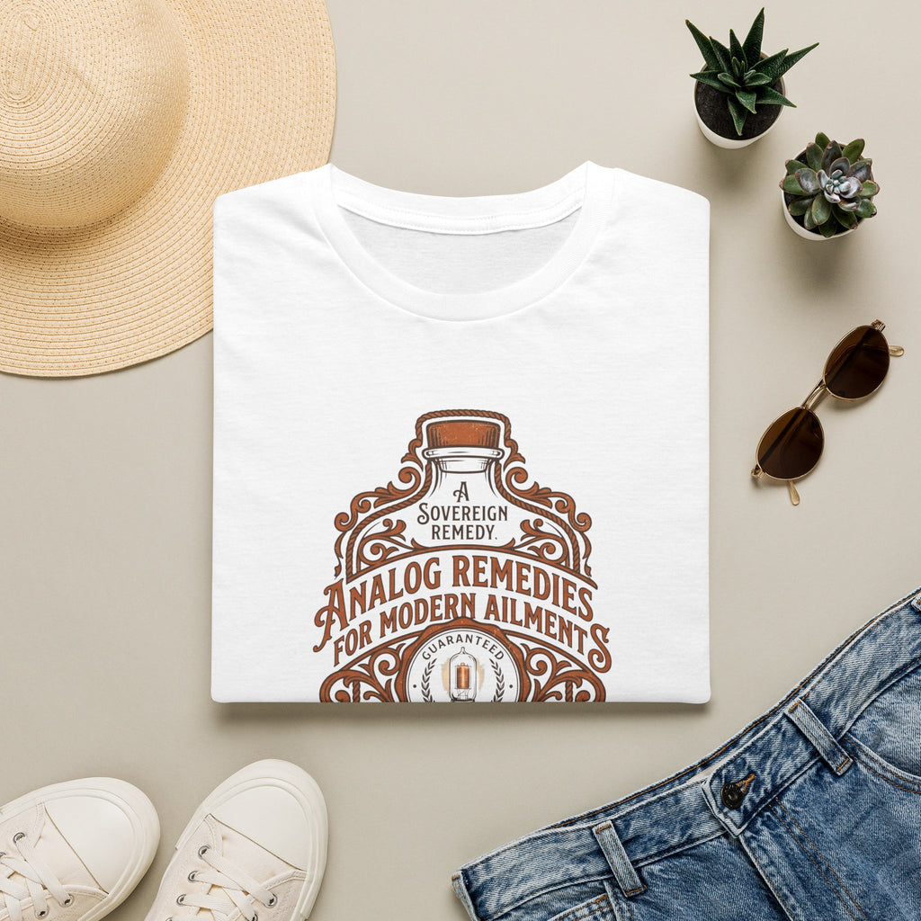 Analog Remedies Bottle T‑Shirt — Vintage Apothecary Design
