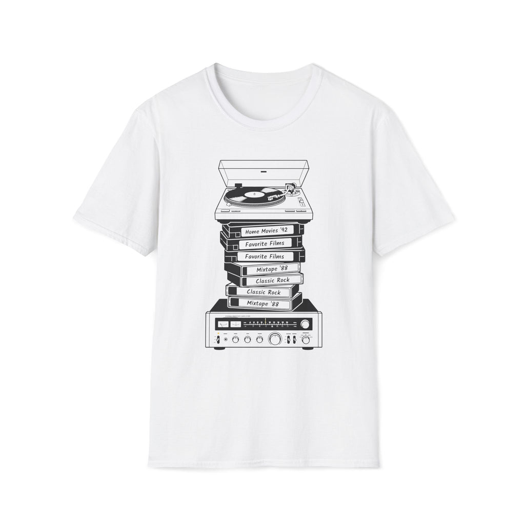 Retro Turntable Stack T‑Shirt — Vintage Record Player & VCR Aesthetic