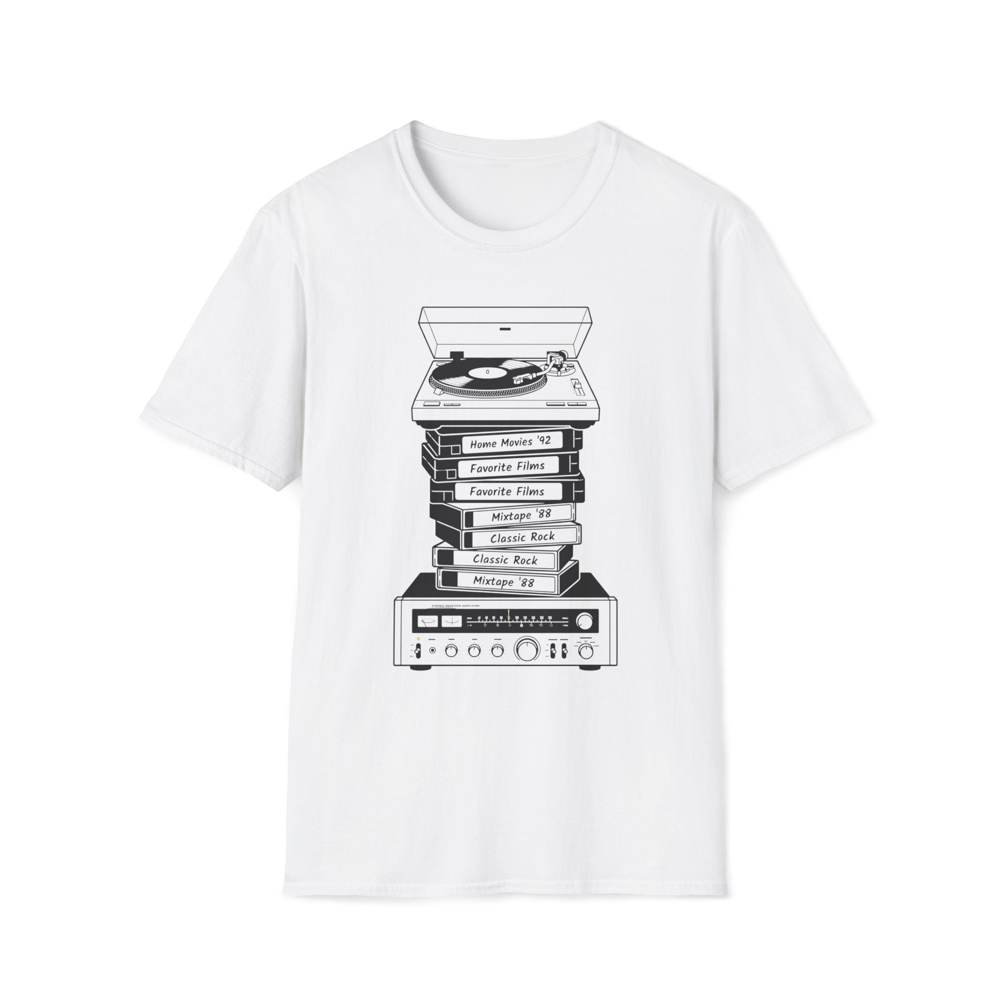 Retro Turntable Stack T‑Shirt — Vintage Record Player & VCR Aesthetic