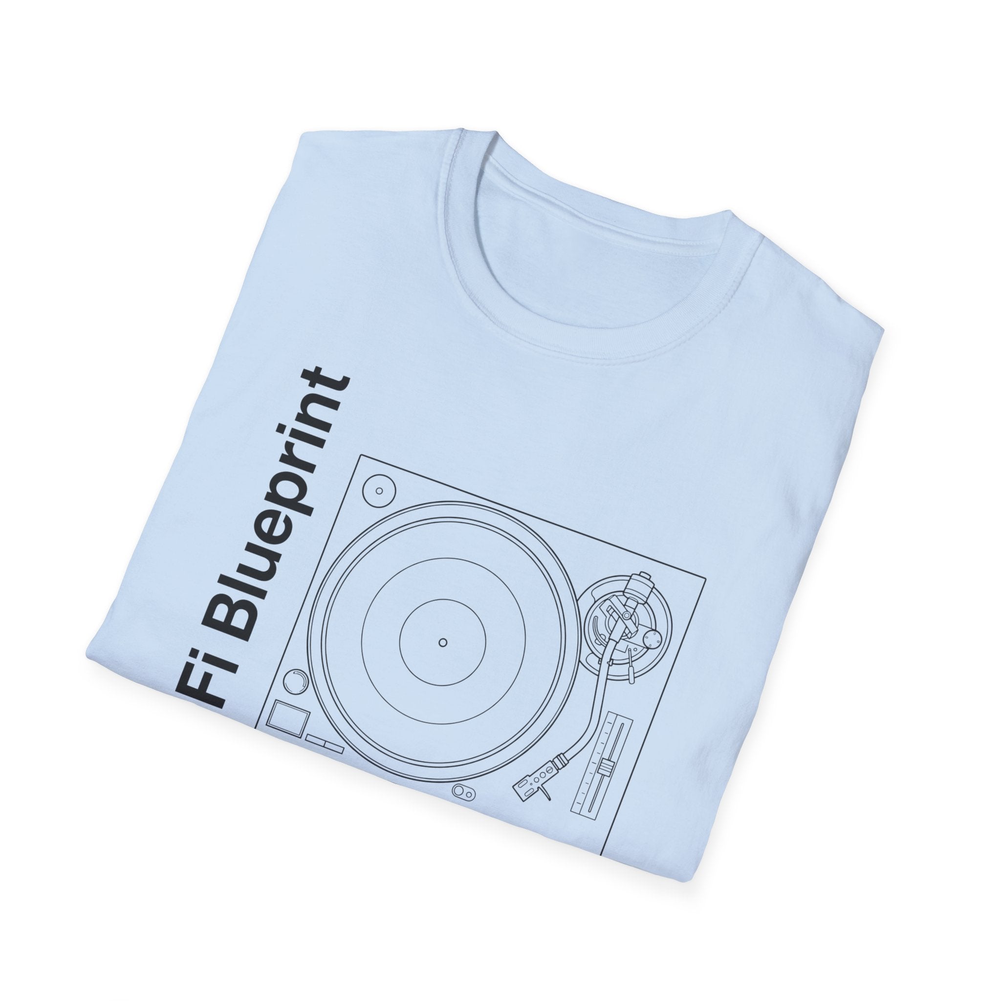 Hi‑Fi Blueprint Turntable T-Shirt — Retro Audio Diagram Tee