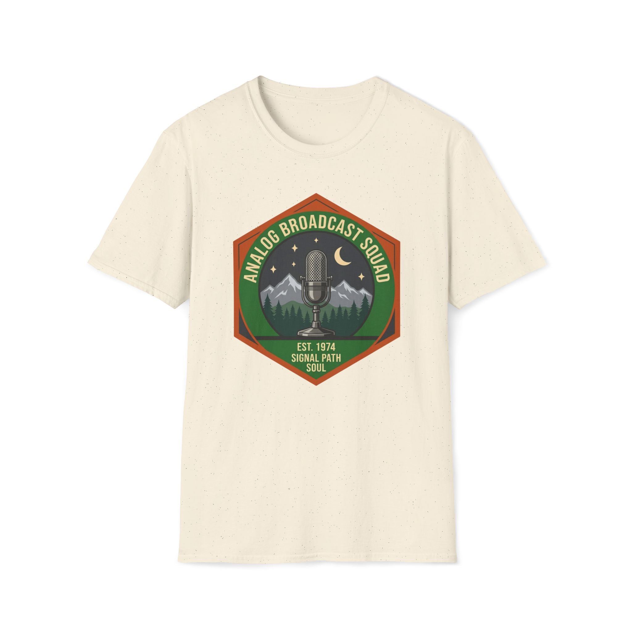 Analog Broadcast Squad T-Shirt — Vintage Microphone Mountain Logo
