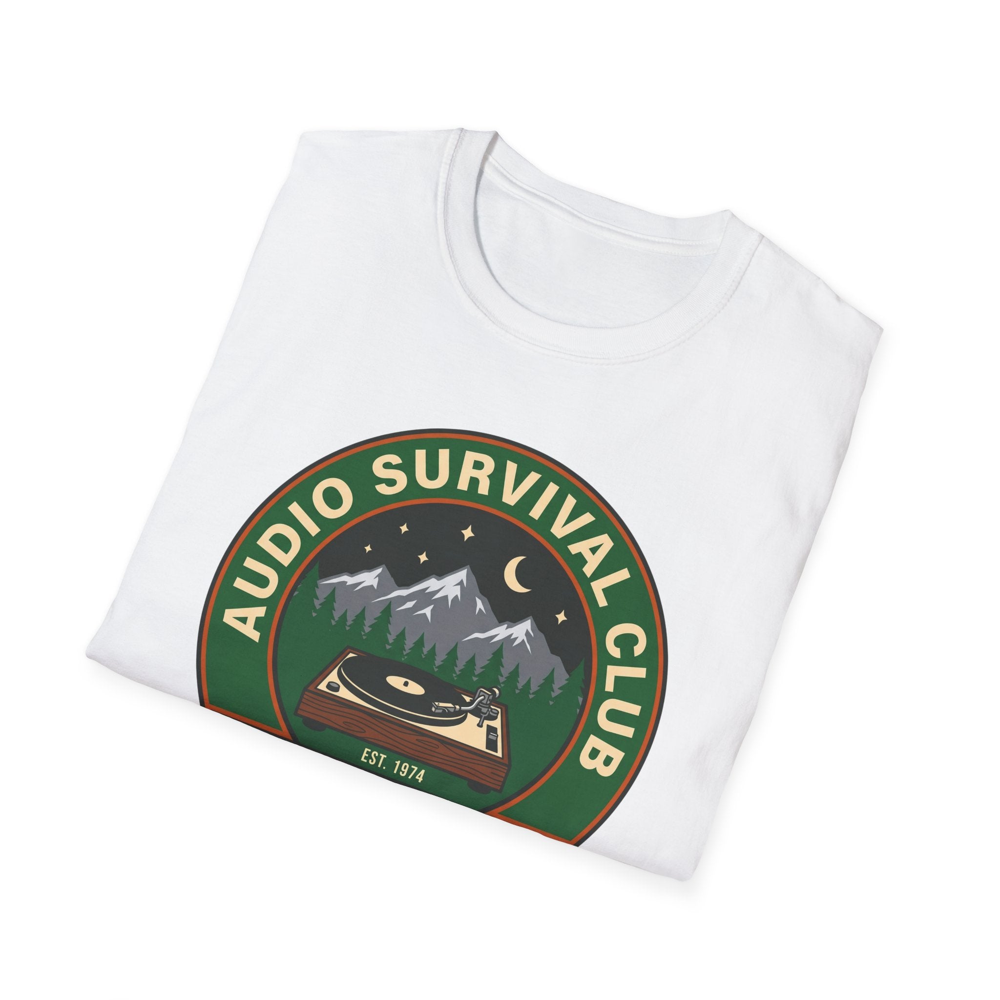 Audio Survival Club T‑Shirt — Retro Mountain Turntable Graphic