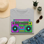 Retro Boombox T-Shirt — Neon 80s Pixel Art Graphic Tee