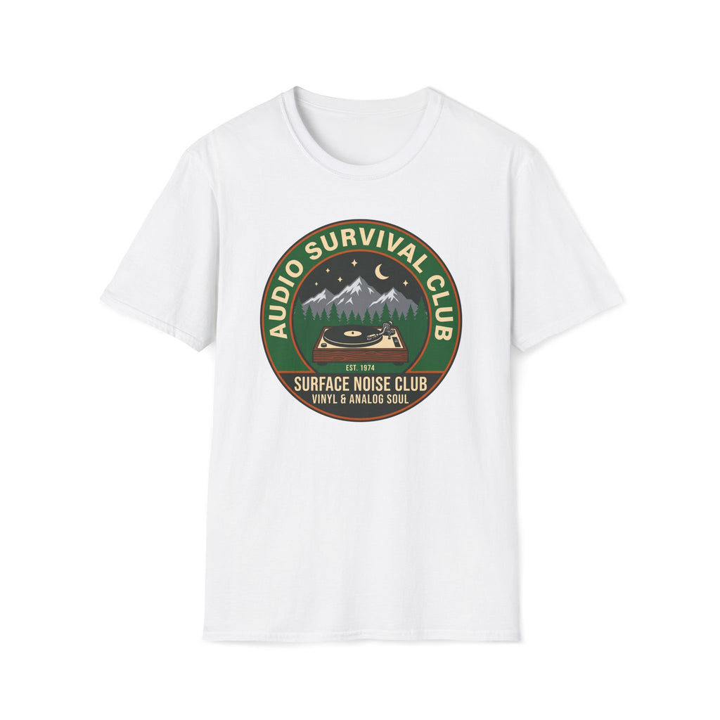 Audio Survival Club T‑Shirt — Retro Mountain Turntable Graphic