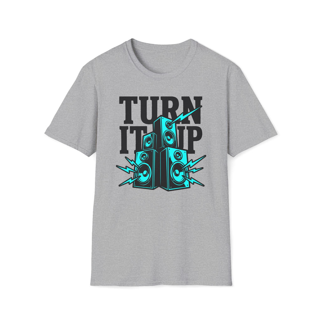Turn It Up Blue Speakers T-Shirt - Turn Up the Volume Retro Tee