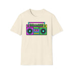 Retro Boombox T-Shirt — Neon 80s Pixel Art Graphic Tee
