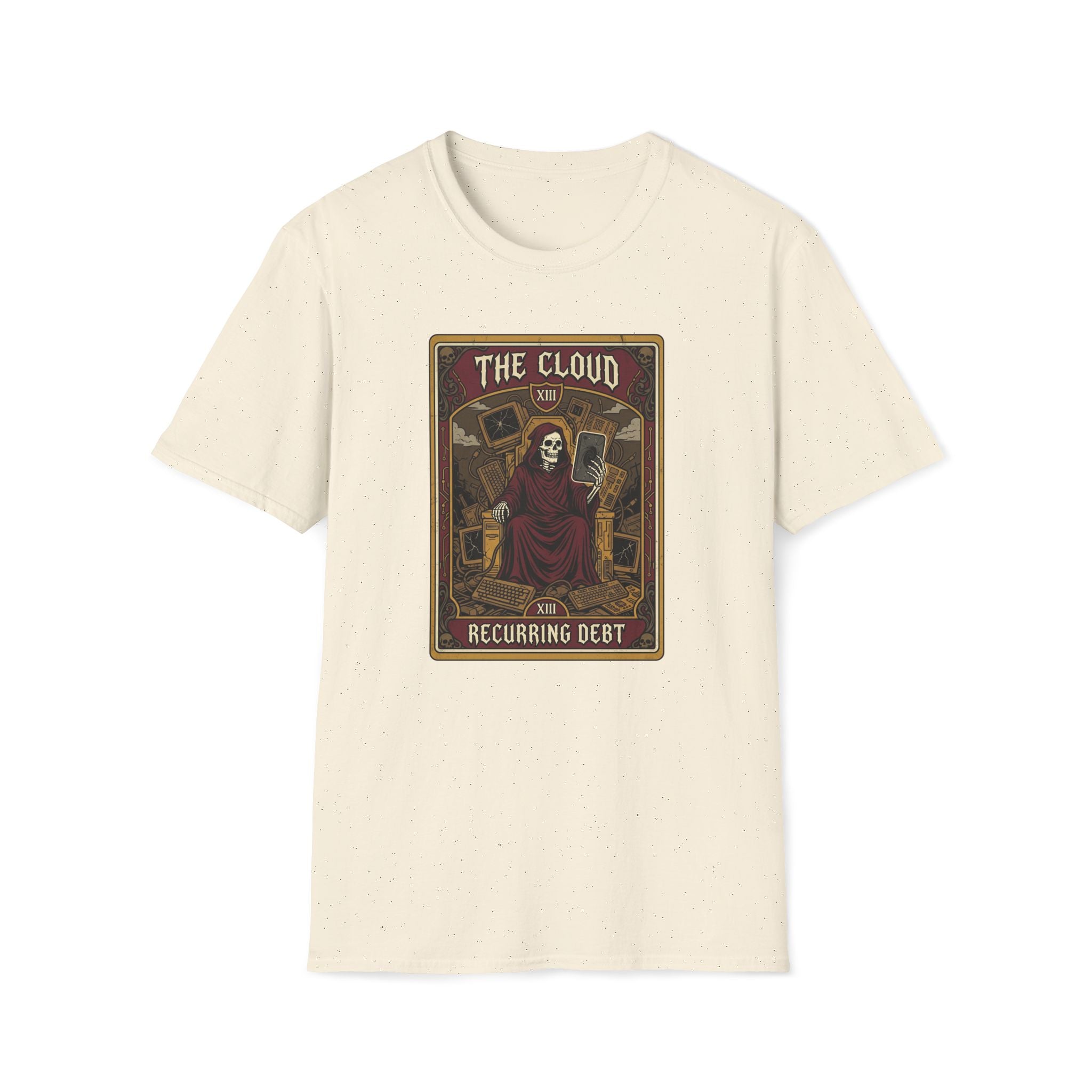 Tarot-Inspired 'The Cloud' Graphic T-Shirt — Gothic Skeleton Design